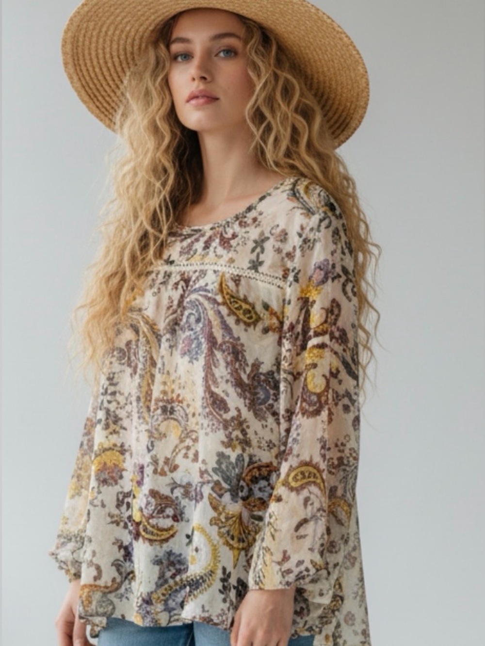 Style & Co bell sleeve Paisley Print Women's Top